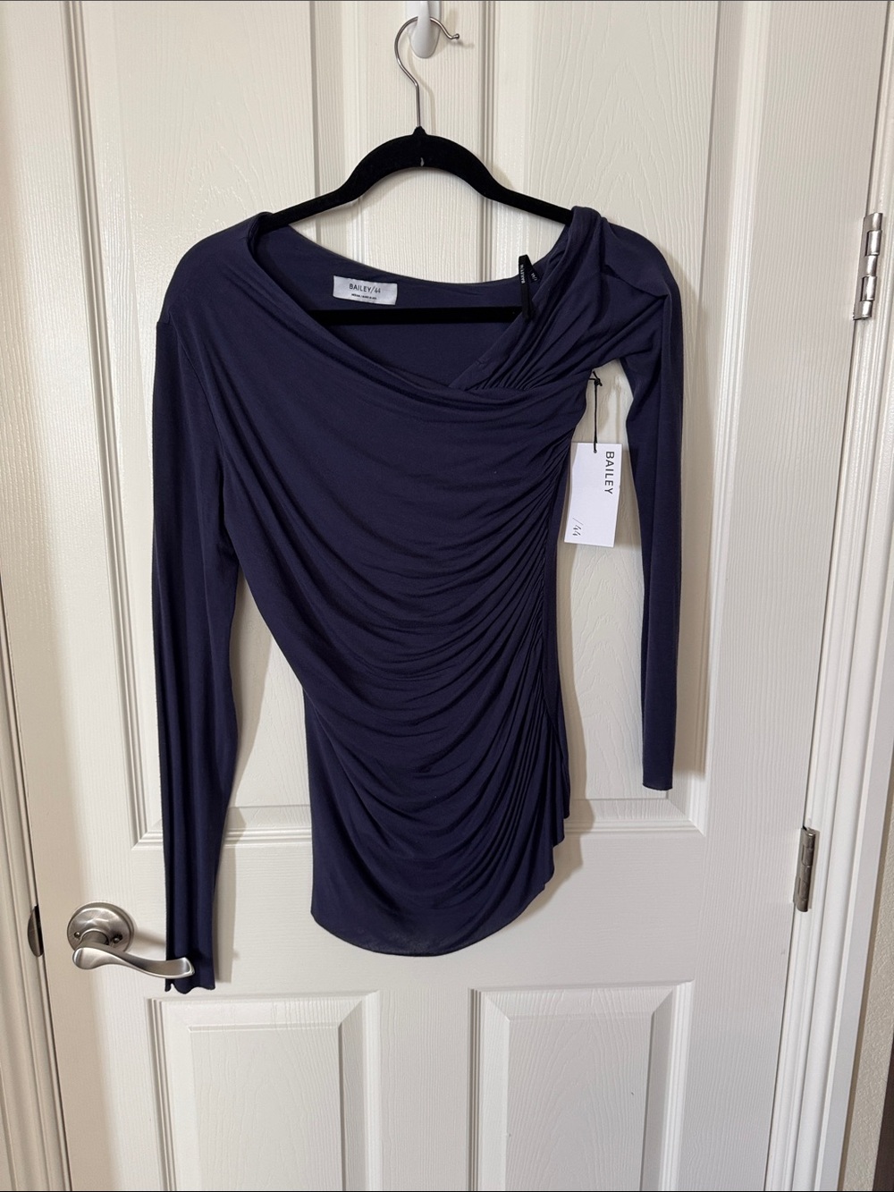 Bailey 44 Deep Navy Draped Ruched Long-Sleeve Top